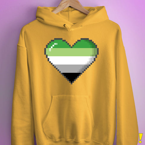 Aromantic Pride 8-Bit Pixel Heart Hoodie - Mustard